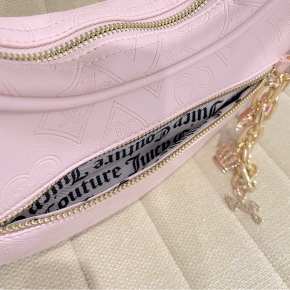 NEW Juicy Couture Pink Powder Blush Embossed Shoulder Bag Top Notch Hobo Chain - Picture 7 of 8